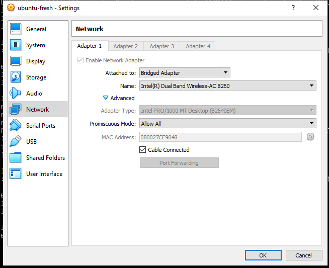 virtualbox VM change network settings to bridge mode