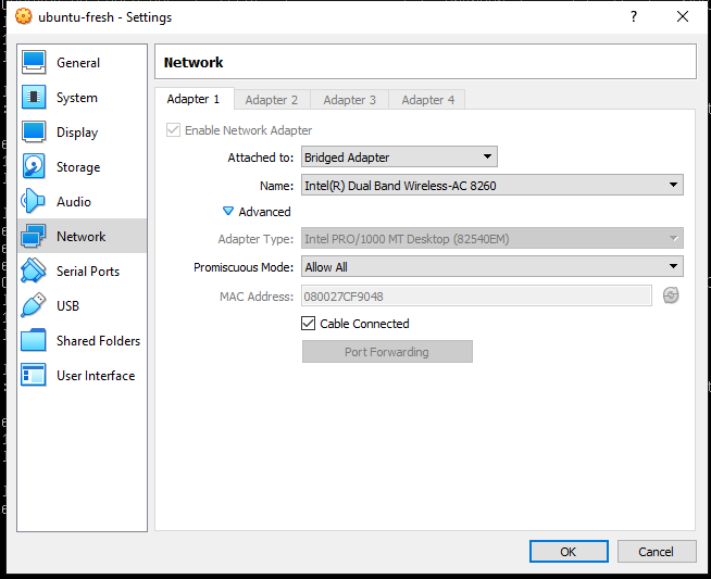 static ip address virtualbox