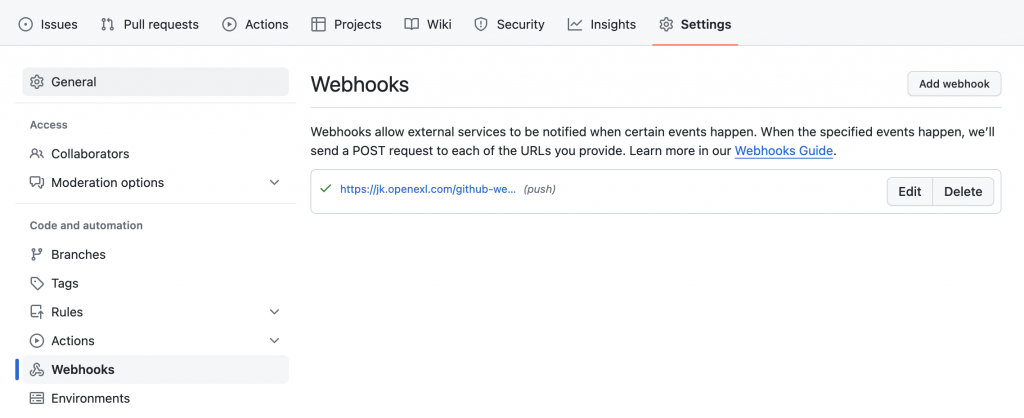 Configure webhooks for GitHub project